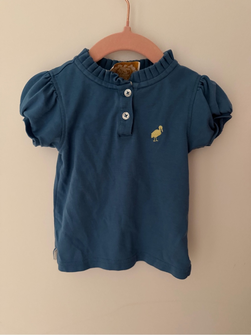 The Beaufort Bonnet Company Blue Short Sleeve Polo with Yellow Embroidered Bird